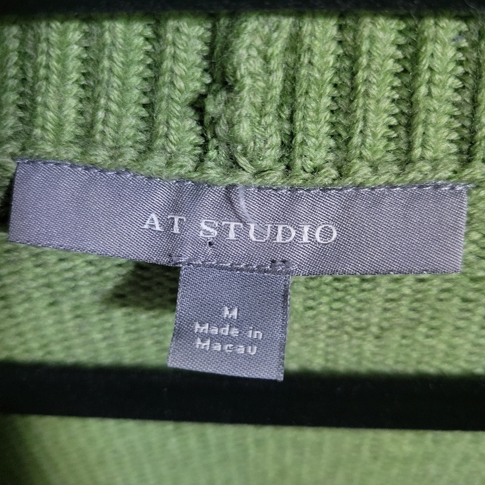 At Studio Soft Green 100% Extrafine Merino Wool Open Front Tie Cardigan, Size M - Picture 2 of 5
